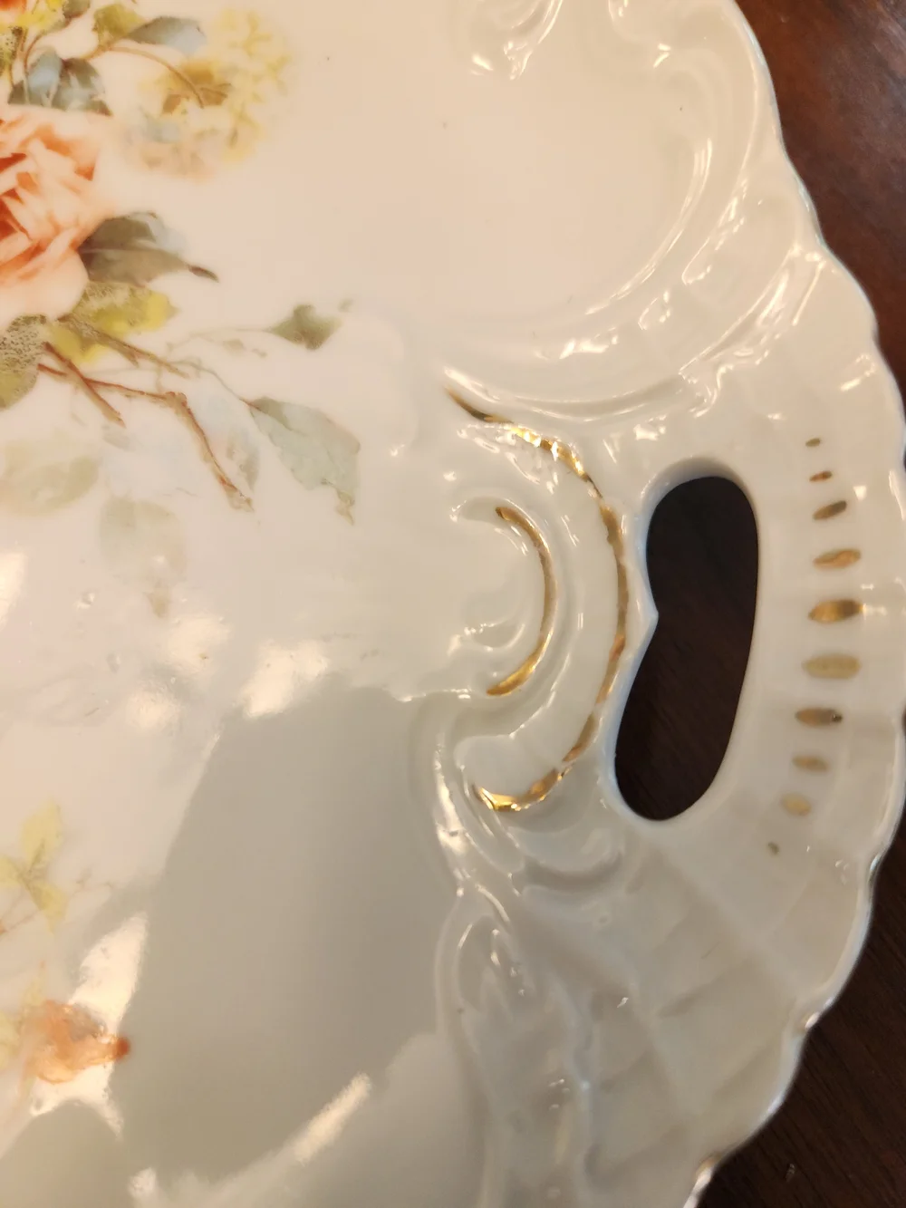 Source Unknown White Porcelain Serving Platter with Pink and Green Rose Motif